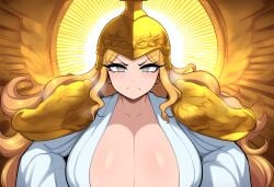 1girls ai_generated athena_(greek_mythology) cleavage female goddess greek_mythology huge_breasts mullon novelai orange_hair serious thong top-heavy voluptuous voluptuous_female