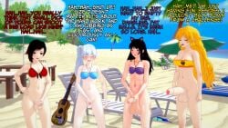 3d balls beach beach_chair beach_umbrella big_balls big_penis bikini bikini_top blake_belladonna blue_bikini bottomless bottomless_futanari dialogue dickgirl futa_only futanari guitar koikatsu masturbation masturbation_contest penis purple_bikini red_bikini ruby_rose rwby sex_competition small_balls small_penis swimsuit weiss_schnee yang_xiao_long yellow_bikini