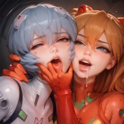 ahe_gao ai_generated asuka_langley_sohryu bigrx drooling kittew_(style) neon_genesis_evangelion neopn_genesis_evangelion rei_ayanami