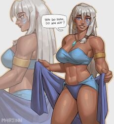 atlantis:_the_lost_empire blue_eyes dark-skinned_female female kida m4rjinn solo undressing white_hair