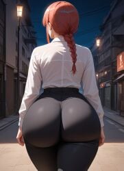 1girls ai_generated ass ass_cleavage back_view big_ass big_butt braid braided_hair bubble_ass bubble_butt chainsaw_man clothed clothed_female clothing fat_ass fat_butt female female_focus female_only from_behind huge_ass huge_butt large_ass large_butt makima_(chainsaw_man) night orange_hair outdoor outdoors outside pants round_ass round_butt solo solo_female thick_thighs thighs white_shirt