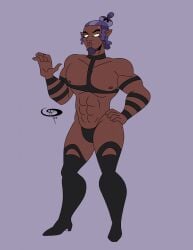 abs biceps chest darius_(the_owl_house) dark_skin dark_skinned_male disney disney_channel exposed_torso frostbiteboi green_eyes male male_only nipples pointy_ears purple_hair six_pack tagme the_owl_house thigh_high_boots thigh_highs thong