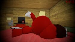 1boy 3d anon anthro bed big_ass big_ass_(male) big_butt canid canine dummy_(roblox) fancy_fox_(roblox) femboy fluffy_tail fox fox_ears fox_tail furry furry_only half-closed_eyes lamp male male_focus male_only muitetul on_bed paws peeping red_body red_fur roblox robloxian tagme tail top_hat whiskers yellow_eyes