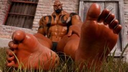 dark-skinned_male dark_skin feet foot_fetish garrosh_hellscream male orc orc_male outdoors outside sitting solo solo_male