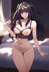 bed bedroom breasts fire_emblem fire_emblem_awakening looking_at_viewer nipples pussy smile tharja_(fire_emblem)