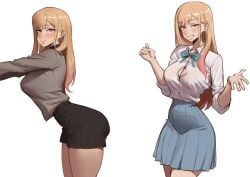 chocolategamebu curvy curvy_body curvy_female curvy_figure curvy_hips curvy_thighs female gyaru highleg_shorts hourglass_figure hourglass_figured_female kitagawa_marin medium_ass medium_breasts medium_hips pax_(artist) school_uniform schoolgirl shirt_tucked_in shirt_tucked_in_skirt sono_bisque_doll_wa_koi_wo_suru tagme thin_waist tucked_shirt young_female young_woman