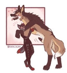 anthro canid canine canis duo female feral hi_res kaptainarr_(character) karidas_(rexroyale) local_lycan male male/female mammal maned_wolf size_difference wolf zoophilia