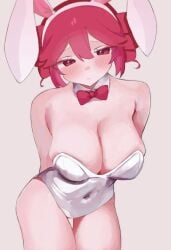 1girls blush bowtie bunny_ears bunny_girl bunnysuit collar female female_focus female_only kasane_teto large_breasts red_eyes red_hair short_hair solo solo_female solo_focus twin_drills ur_(ur_o_) utau white_bunnysuit