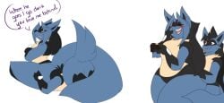 ass big_ass blush breasts bubble_butt dart(dewwydartz) dewwydarts dewwydartz facesitting female fluffy_tail furry game_freak hourglass_figure huge_ass lucario may_(dewwydartz) nintendo pokemon pokemon_(species) purple_eyes tagme text thick_thighs wide_hips