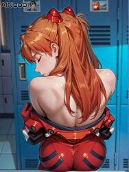 1girls ai_generated ainoob17 asuka_langley_sohryu blue_eyes neon_genesis_evangelion plugsuit red_hair red_plugsuit undressing