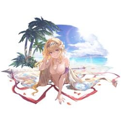 beach bikini blonde_hair blue_eyes edit edited jeanne_d'arc_(granblue_fantasy) nipples