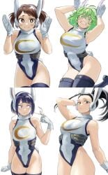 4girls big_breasts black_hair breasts brown_hair cosplay fake_animal_ears fanart female female_human female_only fengling_(furin-jp) green_hair hero_outfit_(mha) human kyoka_jiro large_breasts leotard miruko_(cosplay) momo_yaoyorozu multiple_girls my_hero_academia ochako_uraraka superhero_costume superheroine tooru_hagakure tooru_hagakure_(visible)