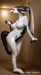 ai_generated animated black_latex breasts cursed_item dragon dragon_girl female female_focus female_only glaive_wyvern horns iambasa latex latex_suit tagme video white_body white_latex wyvern