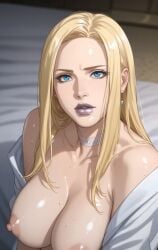 ai_generated blonde_female blonde_hair blue_eyes breasts_out cleavage eepol emma_frost female female_only large_breasts marvel marvel_comics milf nipples panties topless topless_female white_queen x-men x-men_anime