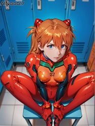 1girls ai_generated ainoob17 asuka_langley_sohryu blue_eyes neon_genesis_evangelion plugsuit red_hair red_plugsuit sitting