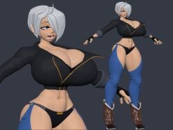 1girls angel_(kof) big_ass big_breasts blue_eyes boots breasts busty carro3dsculpts cleavage clothed clothed_female curvaceous curvy curvy_female curvy_figure cute female gloves huge_breasts jacket king_of_fighters leather leather_clothing legwear light-skinned_female light_skin open_mouth pale-skinned_female pale_skin short_hair standing thick thick_legs thick_thighs thighs thong voluptuous voluptuous_female white_hair white_skin wide_hips