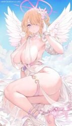 1girls angel angel_wings artist_request curvy light-skinned_female looking_at_viewer tagme thick_thighs