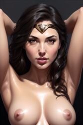 ai_generated armpits brown_hair female nudity oil wonder_woman