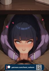 big_breasts blowjob breasts cock cum fluids hyuuga_hinata hyuuga_hinata ntr oral penis sucking sucking_penis table testicles under_the_table