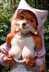 ai_generated animated anthro breasts brown_eyes female flashing flashing_breasts fox furry looking_at_viewer maid_marian nipples robin_hood_(disney) smile solo tagme tail video