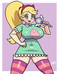 blonde_hair blue_eyes blush breasts cleavage clothed clothing disney disney_channel female female_only leggings legs legwear light_skin mateo_(artist) star_butterfly star_vs_the_forces_of_evil stockings tagme tongue