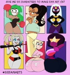 6girls alien alien_girl alien_humanoid ass big_ass big_butt blonde_female blonde_hair boxing_gloves breasts carlota_casagrande cartoon_network clown clown_girl codykins123 courtney_babcock dc dc_comics duck_dodgers female female_focus female_only garnet_(steven_universe) gem_(species) green_hair harley_quinn harley_quinn_(series) huge_ass human looney_tunes martian martian_(duck_dodgers) multicolored_hair nickelodeon ok_k.o.!_let's_be_heroes paranorman pink_clothes punching_judy queen_tyr'ahnee six_fanarts_challenge skimpy skimpy_clothes skimpy_outfit steven_universe the_casagrandes tight_clothing warner_bros warner_brothers white_hair