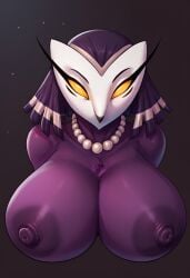 ai_generated bust_portrait busty busty_female civitai crypticunmasked female_focus female_only furry helluva_boss large_breasts owl owl_demon owl_girl purple_body purple_skin vanessa