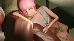 2boys animated blue_eyes catherine_(game) cheek_bulge clothed clothing fellatio femboy lolpantsu oral otoko_no_ko pink_hair rin_(catherine) sound stealth_sex tagme under_the_table video