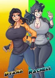 2girls big_ass big_breasts big_butt big_hips big_nipples big_thighs character_request cleavage female female_focus female_only hourglass_figure huge_ass huge_breasts huge_butt huge_hips huge_thighs large_ass large_breasts large_butt larger_female looking_at_viewer multiple_girls rachell_(blackworld) rachell_(richdraw) richdraw wide_hips