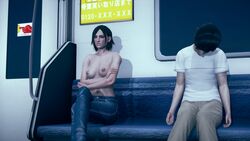 3d breasts casual effineffer exhibitionism female footwear human jeans juli_kidman nipples pale_skin public sleeping streaking the_evil_within the_evil_within_2 topless train train_interior unaware undressing