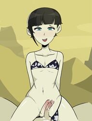 2boys atlus bikini black_hair cum cum_on_body desert femboy frottage gay male male_only megami_tensei multiple_boys outercourse penis protagonist_(shin_megami_tensei_v) schoolboy shin_megami_tensei shin_megami_tensei_v trap uncensored variant video_games yaoi
