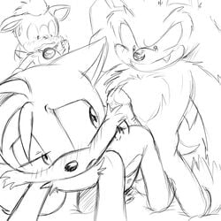 anthro bluechika blush canid canine chip_(sonic) erection eulipotyphlan fox fur genitals group hedgehog hot_dogging male male/male male_only mammal miles_tails_prower monochrome nude penis sega sex simple_background sonic_(series) sonic_the_hedgehog sonic_the_werehog sonic_unleashed video_games were wereeulipotyphlan werehog