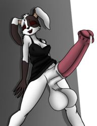 1futa 4n0nym0u5 against_wall animal_genitalia anthro balls balls_outline big_penis black_dress bodily_fluids bottomless breasts bunny_ears closed_eyes clothed clothing dickgirl dress dress_lift erect_penis erection erection_under_clothes five_nights_at_freddy's five_nights_at_freddy's:_security_breach furry futa_only futanari horny huge_balls huge_cock no_panties partially_clothed penis penis_out penis_under_clothes precum rabbit self_upload smiling solo spread_legs standing transparent_background vanny vanny_(fnaf) white_body