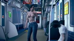 3d breasts casual effineffer exhibitionism female footwear human jeans juli_kidman nipples pale_skin public sleeping streaking the_evil_within the_evil_within_2 topless train train_interior unaware undressing