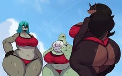 anthro ass big_ass big_breasts big_butt curvy dark_hair furry grace_(sssonic2) hand_on_hip huge_ass huge_breasts huge_butt laverne_(sssonic2) long_hair looking_back mature_female milf nella_(sssonic2) original scalie sssonic2 sweat sweaty sweaty_ass thick_thighs volleyball volleyball_uniform wide_hips