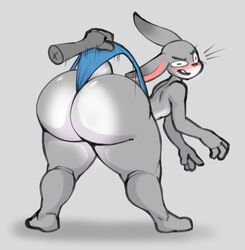 2021 4_fingers absurd_res anthro ass big_butt blush butt_focus disembodied_hand disney female fingers flat_chest fur grey_body grey_fur hi_res huge_butt judy_hopps lagomorph large_ass leporid looking_back mammal open_mouth panties pink_nose rabbit reddrago rough_sketch simple_background thick_thighs topless underwear wedgie wide_hips zootopia