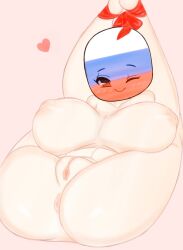 1girl anus ass big_breasts blush blush_lines bondage breasts completely_nude countryhumans countryhumans_girl eyelashes flawsy gaping_pussy heart inverted_nipples legs_up light-skinned_female light_skin looking_at_viewer nipples one_eye_closed pov russia_(countryhumans) smile smiling_at_viewer thick thick_ass thick_thighs tied_up vagina wink winking winking_at_viewer