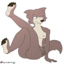 1girls anthro ass beastars breasts female genitals hi_res juno_(beastars) one_eye_closed paws presenting presenting_pussy pussy raised_leg sarcobutter smile solo wink