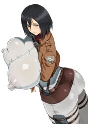 1girls ahemaru alternate_breast_size attack_on_titan big_nipples curvaceous curves curvy_female curvy_figure enormous_breasts erect_nipples erect_nipples_under_clothes female female_only henriiku_(ahemaru) high_resolution highres huge_breasts large_breasts looking_at_viewer mikasa_ackerman naughty_face nipples_visible_through_clothing solo standing thick_thighs voluptuous