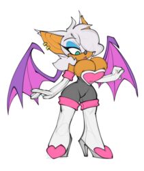 1girls areola_slip bat big_breasts bigdad boots breasts cleavage clothed clothing darnact edit eyeshadow female fur furry furry_only gloves high_heels huge_breasts large_breasts older rouge_the_bat solo solo_female sonic_(series) standing transparent_background wings