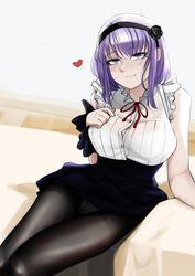 bra_visible_through_clothes breasts clothed_female clothing dagashi_kashi female female_focus female_only female_solo heart light-skinned_female looking_at_viewer pupi purple_hair rain_prophet shidare_hotaru short_hair smile smiling_at_viewer solo solo_female white_bra