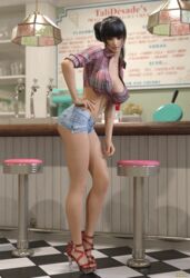 1girls 3d dead_or_alive high_heels nyotengu short_jeans tagme talidesade