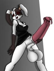 1futa 4n0nym0u5 against_wall animal_genitalia anthro balls balls_outline big_penis black_dress bodily_fluids bottomless breasts bunny_ears closed_eyes clothed clothing dickgirl dress dress_lift erect_penis erection erection_under_clothes five_nights_at_freddy's five_nights_at_freddy's:_security_breach furry futa_only futanari horny huge_balls huge_cock masturbation no_panties partially_clothed penis penis_out penis_under_clothes precum rabbit self_upload smile solo spread_legs standing transparent_background vanny vanny_(fnaf) white_body