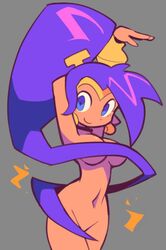 1girls bacumng bacunng blue_eyes covered_nipples cute earrings female female_only genie hair_censor naked ponytail purple_hair shantae shantae_(character) smooth_skin solo