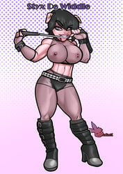 1girls bare_shoulders bdsm_gear big_breasts big_butt black_hair choker color earrings fishnet goth hi_res light-skinned_female light_skin looking_at_viewer piercing pig pig_ears pig_girl pig_humanoid pinup platform_boots purple_eyes purple_lipstick rabies-t-lagomorph styx_de_widdle tagme thick_thighs tongue_out voluptuous