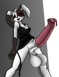 1futa 4n0nym0u5 against_wall animal_genitalia anthro balls balls_outline big_penis black_dress black_panties bodily_fluids bottomless breasts bunny_ears closed_eyes clothed clothing dickgirl dress dress_lift erect_penis erection erection_under_clothes five_nights_at_freddy's five_nights_at_freddy's:_security_breach furry futa_only futanari horny huge_balls huge_cock panties panties_around_leg panties_down partially_clothed penis penis_out penis_under_clothes precum rabbit self_upload smiling solo spread_legs standing transparent_background vanny vanny_(fnaf) white_body