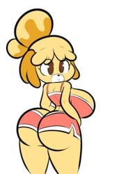 alpha_channel animal_crossing anthro ass big_breasts canine clothing female female_only isabelle_(animal_crossing) nintendo shorts solofrozen wide_hips