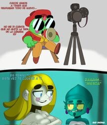 brawl_stars buzz_(brawl_stars) comic comic_page director_buzz_(brawl_stars) gene_(brawl_stars) jacksito_(artist) large_ass large_breasts large_butt piper_(brawl_stars) spanish_text tagme translation_request wide_hips