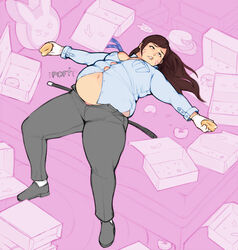 1girls asian asian_female bbw belly big_belly button_down_shirt button_pop clothing d.va fat female food huge_belly large_belly overwatch overweight pewbutt police_officer_d.va stuffing thick_thighs tight_clothing weight_gain