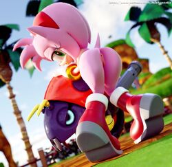 3d amy_rose anthro female ganondork hedgehog moto_bug naked_footwear naked_with_shoes_on nude pink_fur pink_hair pussy solo sonic_(series)